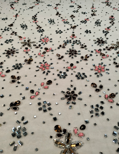 European Net Lace 5 Yards Crystal Multicolor Stone Beaded Off White Wedding Lace Fabric