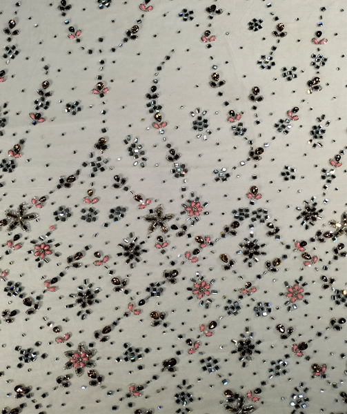 European Net Lace 5 Yards Crystal Multicolor Stone Beaded Off White Wedding Lace Fabric