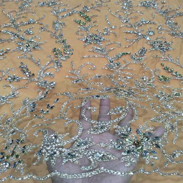 Rhinestone Tulle Lace Fabric 5 Yards Bridal Wedding Headband Fabric For Evening Dresses