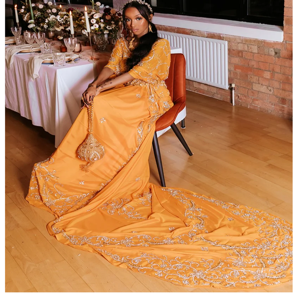 Order Online Dark Gold With Crystal Stone Beaded Silk Bridal Dirac Handwork Wedding Dirac