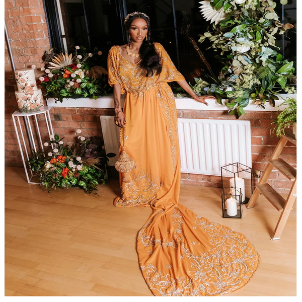 Order Online Dark Gold With Crystal Stone Beaded Silk Bridal Dirac Handwork Wedding Dirac