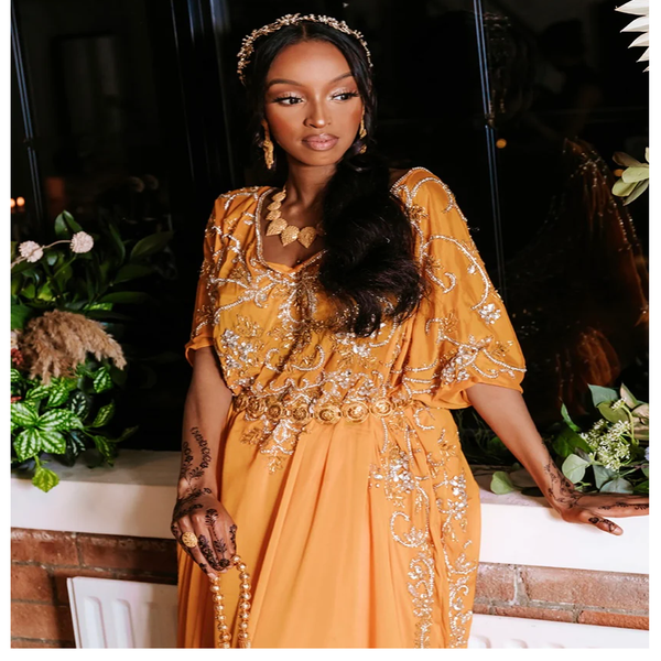 Order Online Dark Gold With Crystal Stone Beaded Silk Bridal Dirac Handwork Wedding Dirac