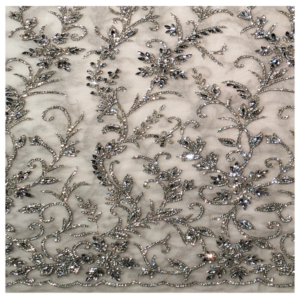 Heavy Crystal Stone Beaded Off White Net Lace Women George Wrapper Mesh 5 Yards Lace