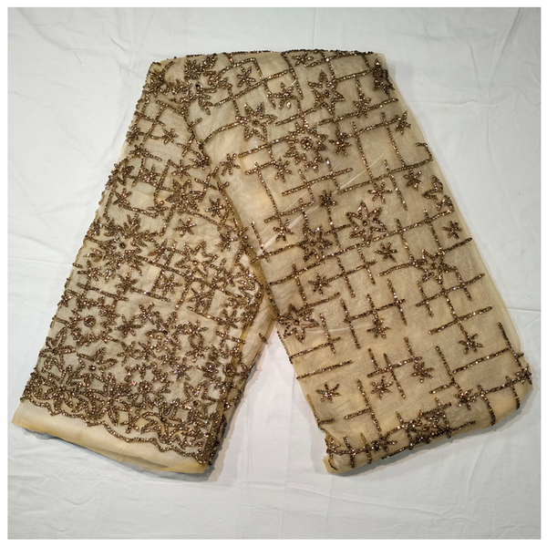 Premium Gold Color Hand Beaded 5 Yards Net Laces Designer Luxury Mesh Net Lace