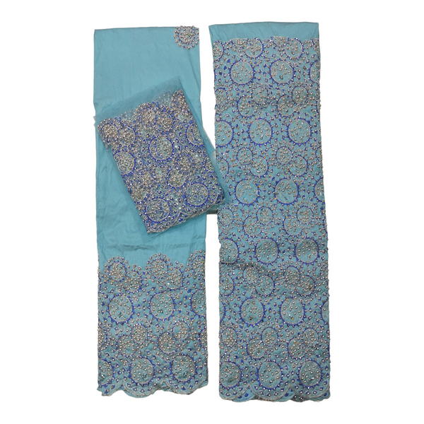 High Quality Beaded Sky Blue Wrapper For Wedding Party Dress Fabric