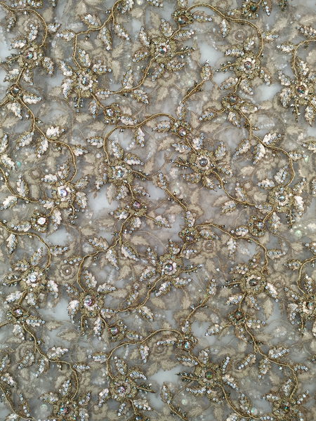 Stone Beaded Mesh Net Lace Fabric For Evening And Wedding Dress