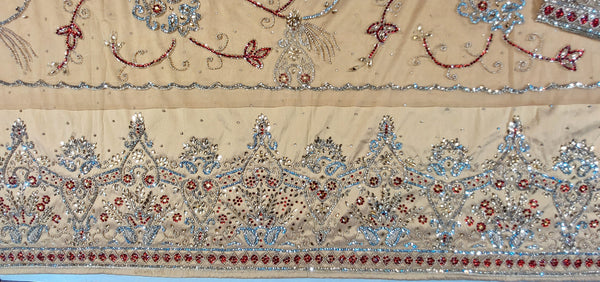 Indian George Fabrics High Quality African George Lace Fabric With Heavy Beaded Red Stone & Silver Stone Silver Stone Hand Work