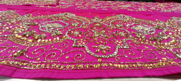 New African George Wrapper Pink Fabric With Golden Stone Beaded Fabric For Nigerian Wedding And Evening Party Dress For African Woman
