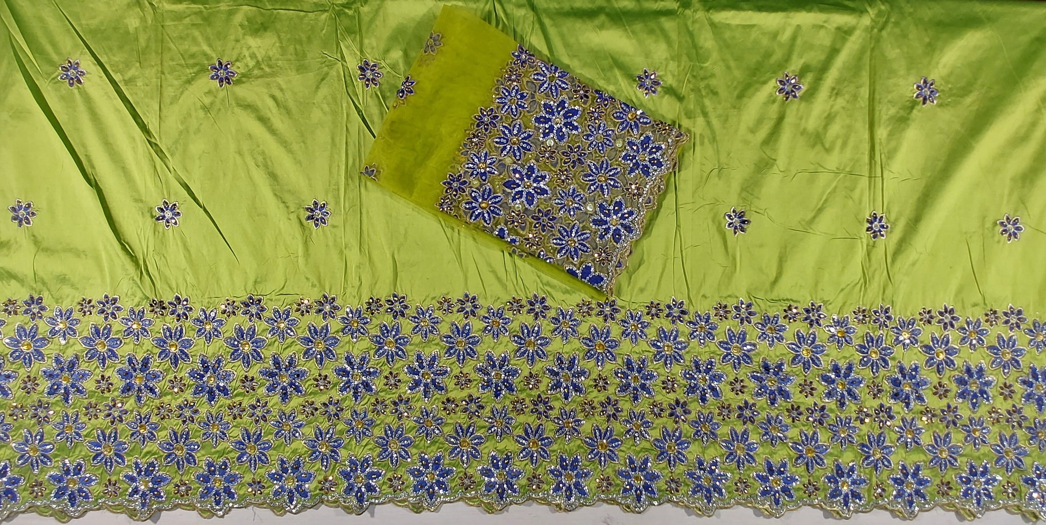 Super Quality African Raw Silk George Wrapper With Floral Design Embroidery And Stone Beaded Wrapper