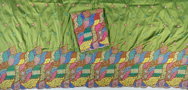 Beautiful African Raw Silk George Wrapper With Embroidery And Stone Work & Leaves Design George Wrapper For African Wedding And Party Dress