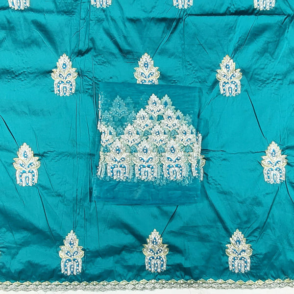 Standard Quality African George Wrapper Raw Silk Fabric With Stone Beaded Light Weight Design For Regular And Party Dress