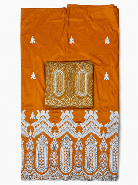 Burnt Orange Heavy Handwork George Wrapper Fabric with Designer White Embroidery Border and Net Blouse