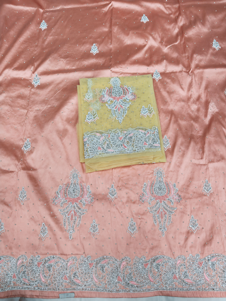 Blush Pink Luxury African George Fabric with Designer Silver Handwork & Plain Wrapper