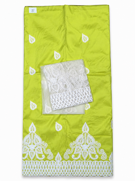 Premium Lime Green Couture George Wrapper with White Embroidery