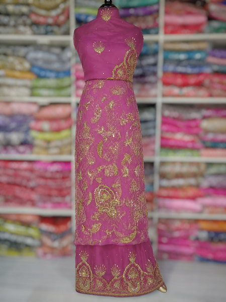 Luxury Handwork George Fabric with Gold Beaded Embroidery & Heavy Net Lace | Premium Nigerian Wedding George