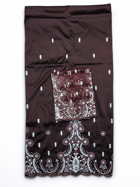 Wine Color Luxury Somali Wrapper George with Embroidered Net Bodice | Premium Traditional Wedding Wear