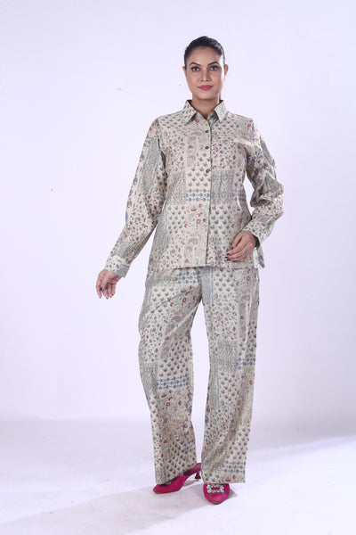 Women’s Ethnic Print Cotton Co-Ord Set Comfortable Button Down Shirt