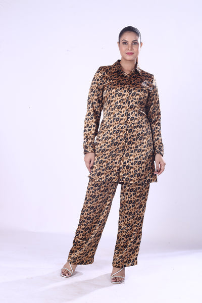 Trending Bold Stin Print Co-Ord Set for Women Button-Up Shirt & Pants in Soft Zaara Poly Fabric