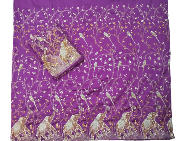 Hot Selling African George Orange / Magenta Color Fabric With Net Lace Blouse Women Wrappers