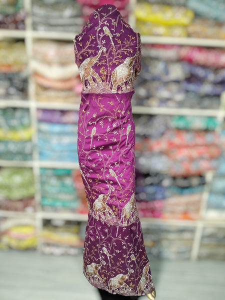 Hot Selling African George Orange / Magenta Color Fabric With Net Lace Blouse Women Wrappers