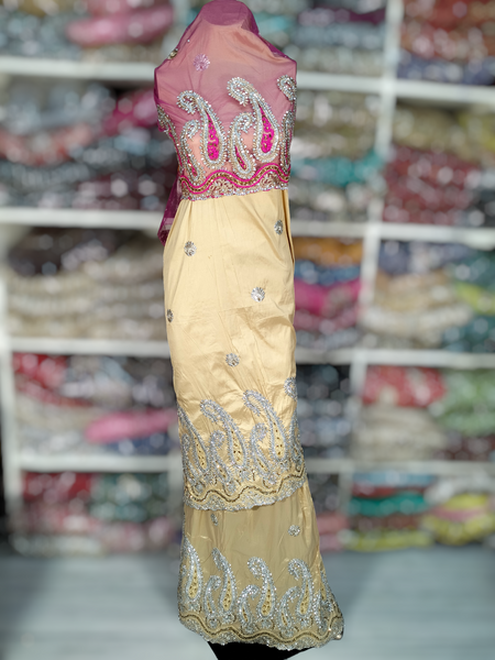 Low Price Best Quality Indian George Multi Color Blouse fabric 5 Yards With Net Lace Blouse