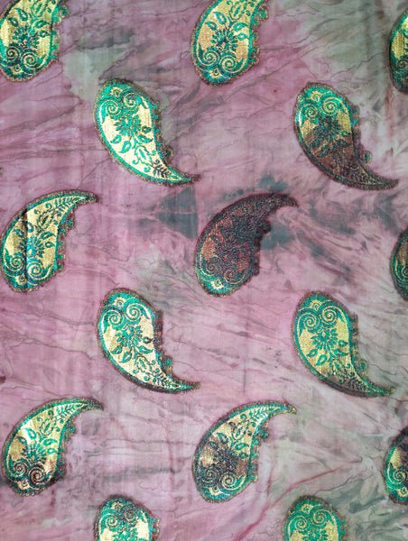 Premium Pink Marble Color With Golden & Green Paisley Print Fransawi Dirac | Prefect For Evening & Wedding wear