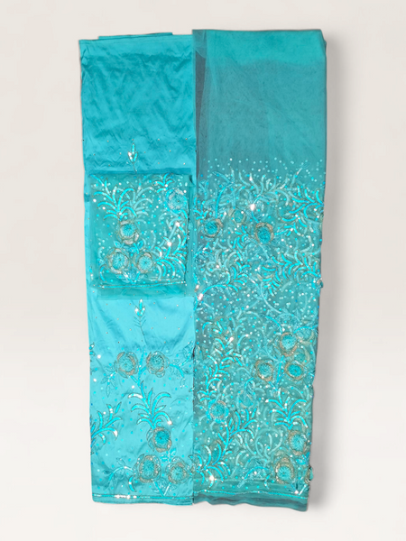 Radiant Aqua Blue George Set with Intricate Metallic Handwork | Best For Evening Wear