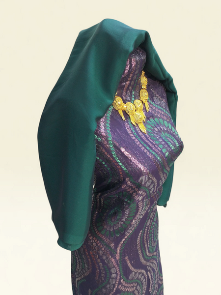 Luxury Black Fransawi Dirac with Emerald Shimmer Design & Premium Purple Wrapper Set