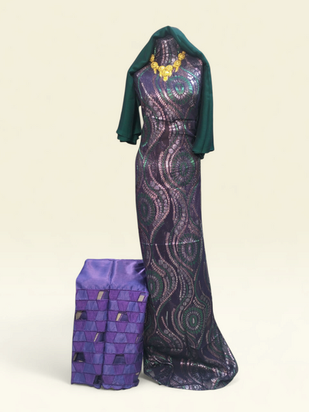 Luxury Black Fransawi Dirac with Emerald Shimmer Design & Premium Purple Wrapper Set