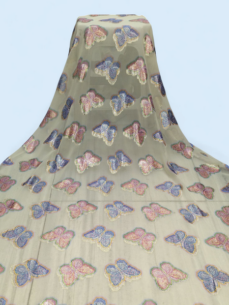 Premium Ivory Butterfly Printed Fransawi Dirac | Luxury Somali Wedding & Party Wear