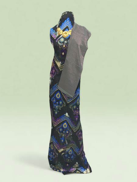 Luxury Midnight Black Maqbal Dirac with Grey Shawl | Premium Wedding & Celebration Wear