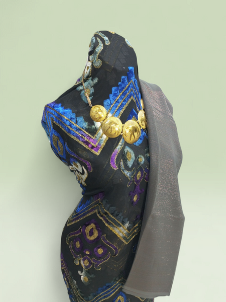 Luxury Midnight Black Maqbal Dirac with Grey Shawl | Premium Wedding & Celebration Wear
