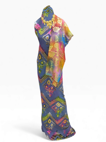 Luxury Slate Blue Maqbal Dirac with Rainbow Gold Shawl | Perfect For Wedding & Occasion Wear