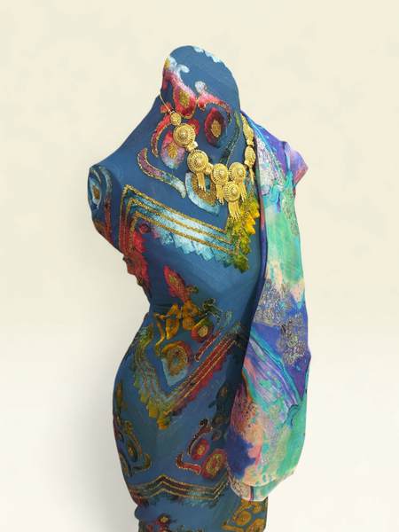 Exclusive Royal Blue Maqbal Dirac with Artistic Floral Shawl | Perfect For Every Occasion