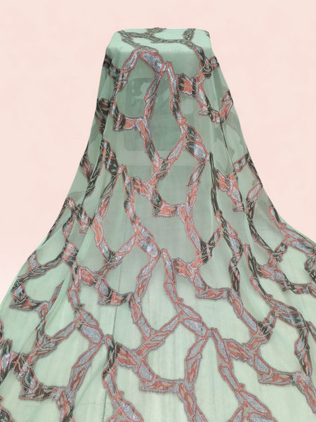 Premium Mint Green Geometric Printed Fransawi Dirac | Luxury Somali Wedding & Party Wear