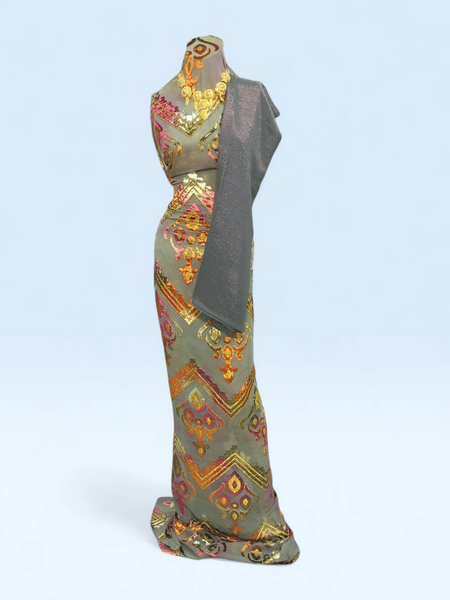 Luxury Grey Maqbal Dirac With Matching Shawl – Perfect for Weddings & Celebrations