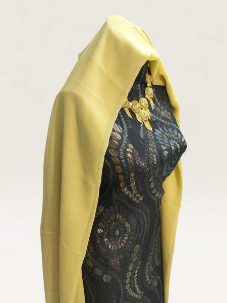 Premium Black Fransawi Dirac with Matching Yellow Shawl | Perfect For Wedding And Evening Wear