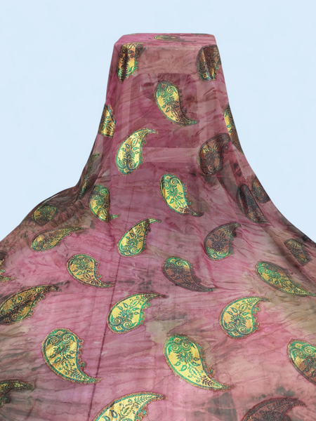Premium Pink Marble Color With Golden & Green Paisley Print Fransawi Dirac | Prefect For Evening & Wedding wear