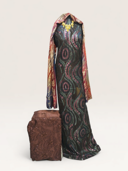 Luxury Black Fransawi Dirac with Multicolor Shimmer Design & Premium Shawl | Perfect for Wedding and for special Occasions