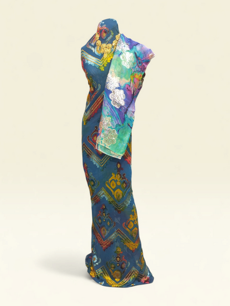Exclusive Royal Blue Maqbal Dirac with Artistic Floral Shawl | Perfect For Every Occasion