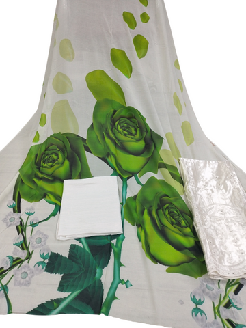 Lemon Green and Blue-Green Floral on Off-White Background Fransawi Dirac