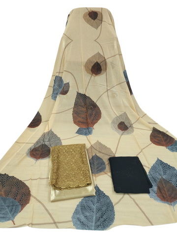 Blue-Gray, Black, and Dark Orange Leaf Design on Light Yellow Background Fransawi Dirac