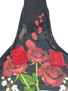 Light White, Light Red, Green, and Yellow Floral Design on Light Black Background Fransawi Dirac