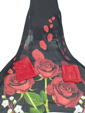 Light White, Light Red, Green, and Yellow Floral Design on Light Black Background Fransawi Dirac