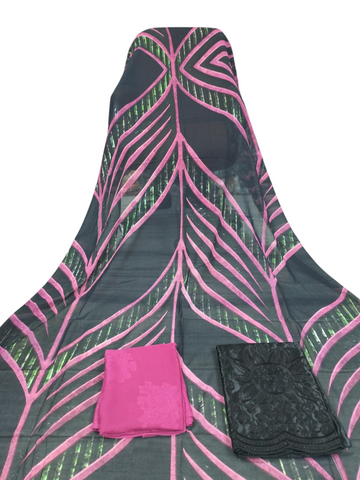 Pink Wave Design with Light Green Stripes on Light Black Background Fransawi Dirac