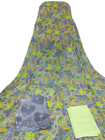 Light Green, Purple, and Green Design on Blue-Gray Background Fransawi Dirac