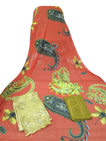 Dark Green and Yellow on Red Background Fransawi Dirac