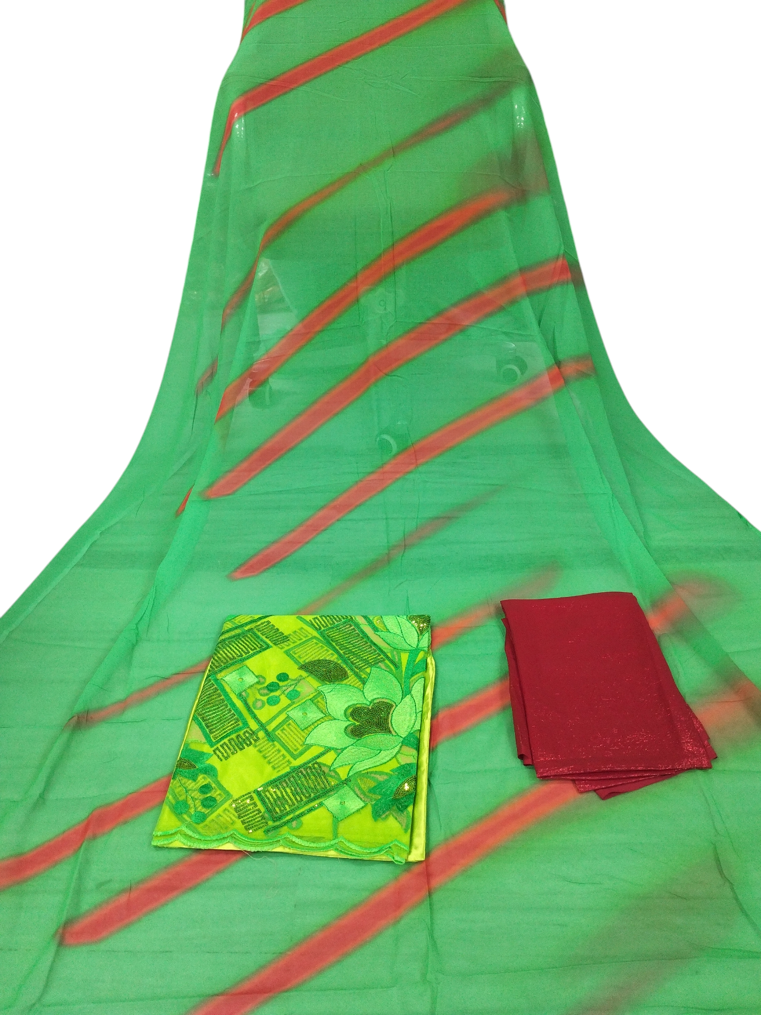 Orange Diagonal Stripes on Green Background on Fransawi Dirac