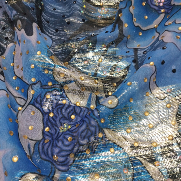Blue, Light Blue, Darker Blue, and Bytter-Yellow Beaded Dirac