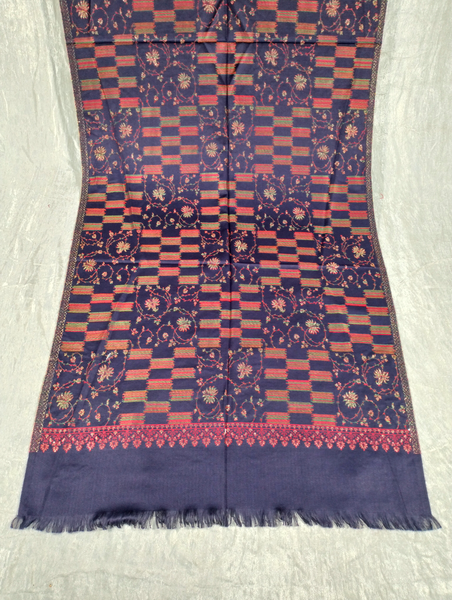 Multicolor on Dark Purple Background Pashmina Shawl Available in Beige, Orange, Pink, Darkest Blue, Black, White, Light Blue, Dark Red, and Beige Green